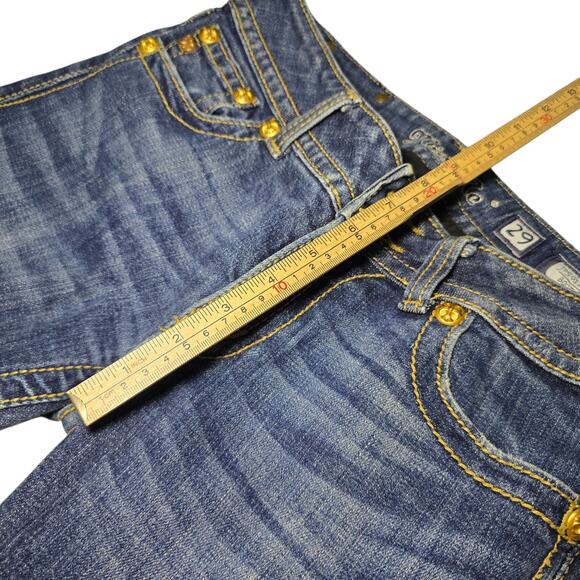 Y2k Miss Me Boot Cut Gold Rhinestone Angel Wing Jeans SZ 29 JP5011 Bling McBling - Picture 9 of 11
